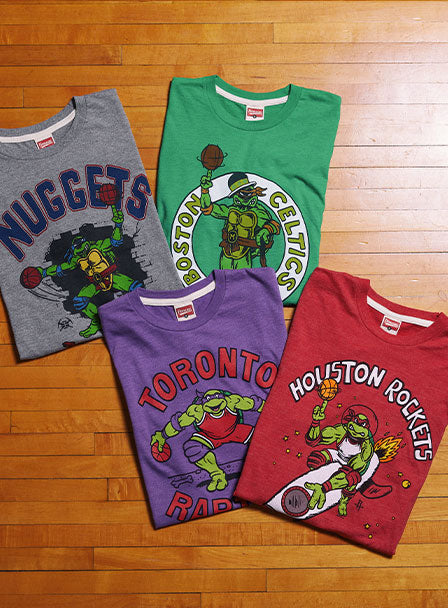 TMNT Michelangelo x Boston Celtics T-Shirt from Homage | Green | Retro Nickelodeon T-Shirt from Homage.