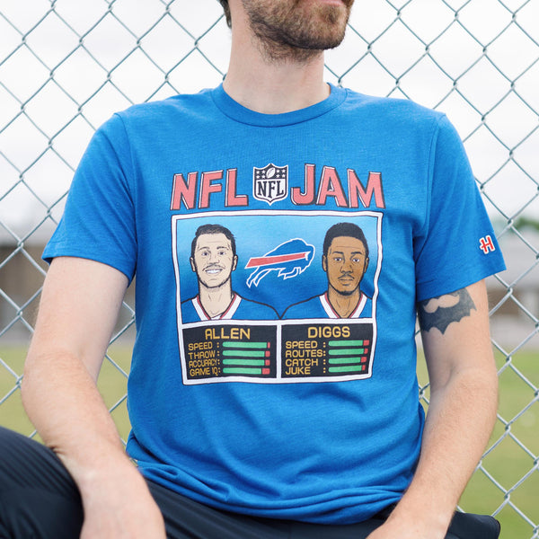 NFL Jam Buffalo Bills Allen and Diggs T-Shirt from Homage. | Officially Licensed Vintage NFL Apparel from Homage Pro Shop.