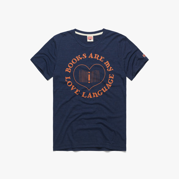 Books Are My Love Language T-Shirt from Homage. | Navy | Vintage Apparel from Homage.