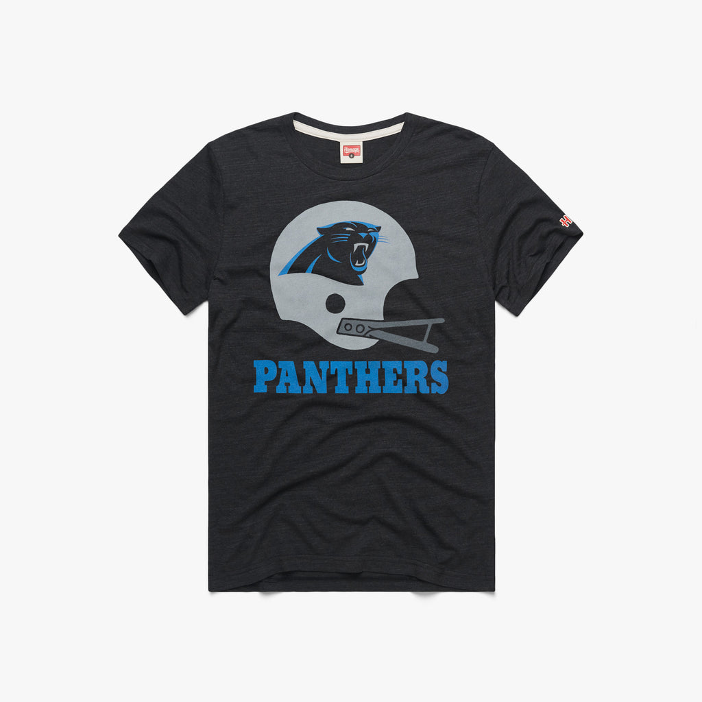 Youth Carolina Panthers Big Helmet Youth T-Shirt from Homage. | Officially Licensed Vintage NFL Apparel from Homage Pro Shop.