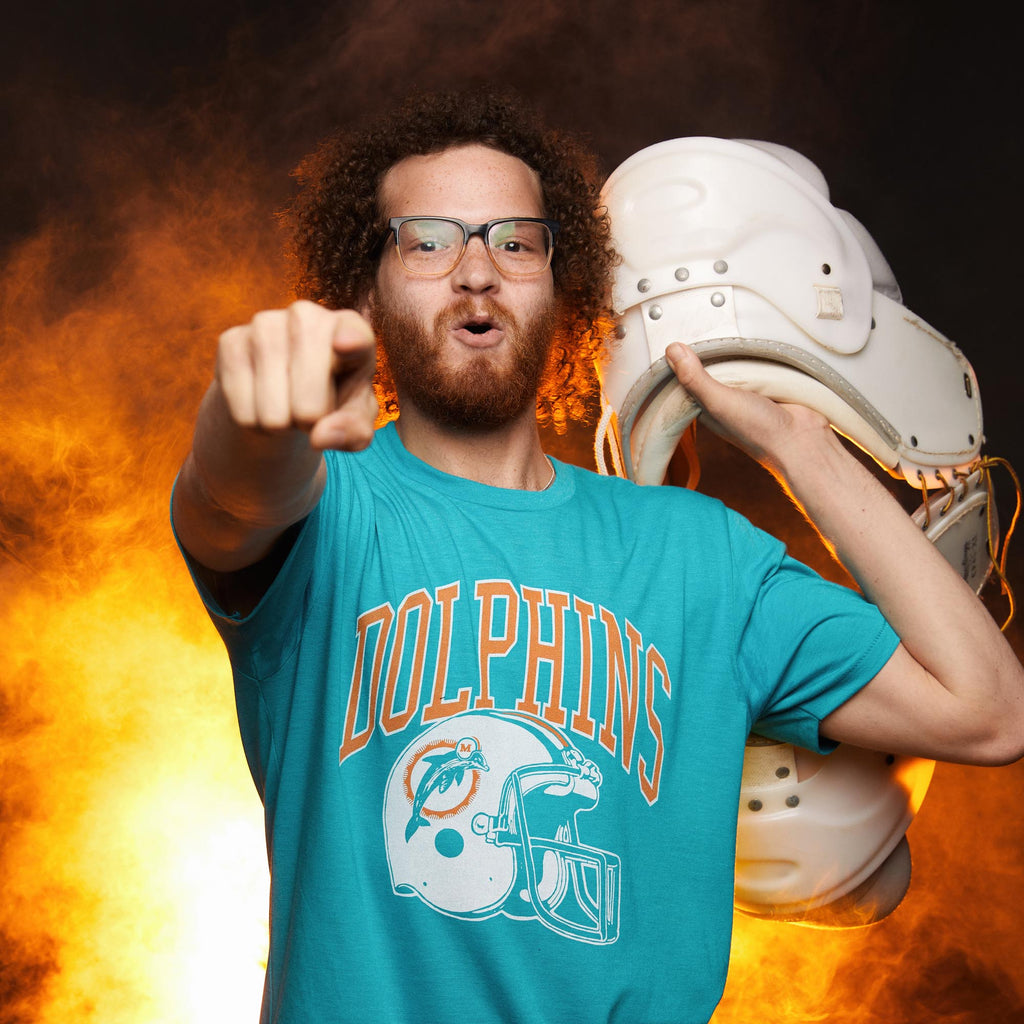 Miami Dolphins Dad T-Shirt from Homage. | Officially Licensed Vintage NFL Apparel from Homage Pro Shop.