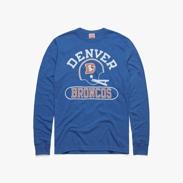 Denver Broncos Pigskin Long Sleeve Tee from Homage. | Officially Licensed Vintage NFL Apparel from Homage Pro Shop.