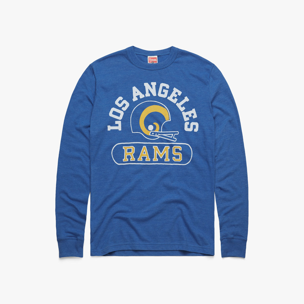 Los Angeles Rams Helmet Retro T-Shirt from Homage. | Officially Licensed Vintage NFL Apparel from Homage Pro Shop.