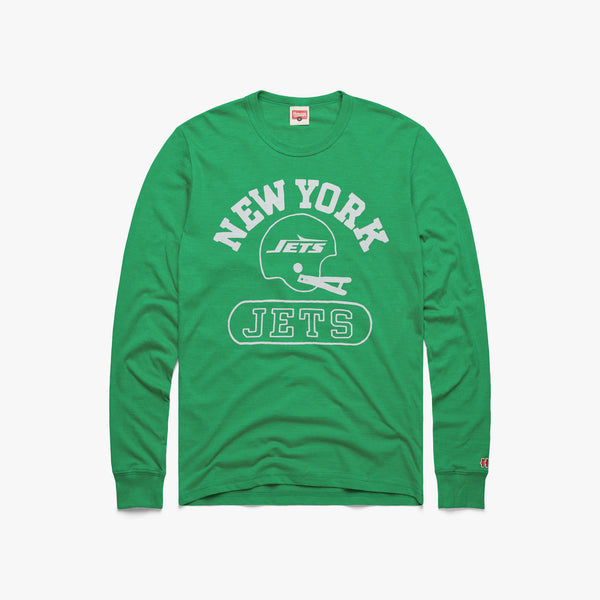 New York Jets Throwback Helmet T-Shirt from Homage. | Officially Licensed Vintage NFL Apparel from Homage Pro Shop.