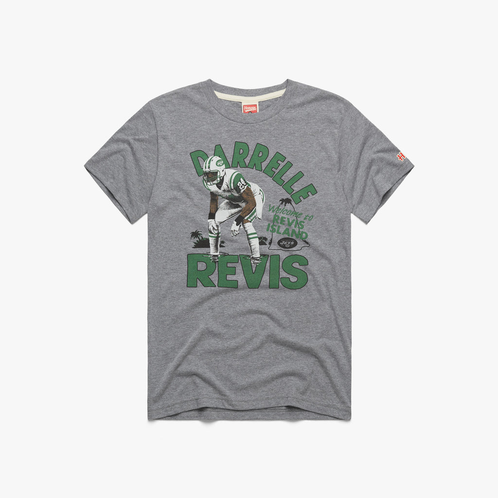 New York Jets Welcome to Revis Island T-Shirt from Homage. | Officially Licensed Vintage NFL Apparel from Homage Pro Shop.