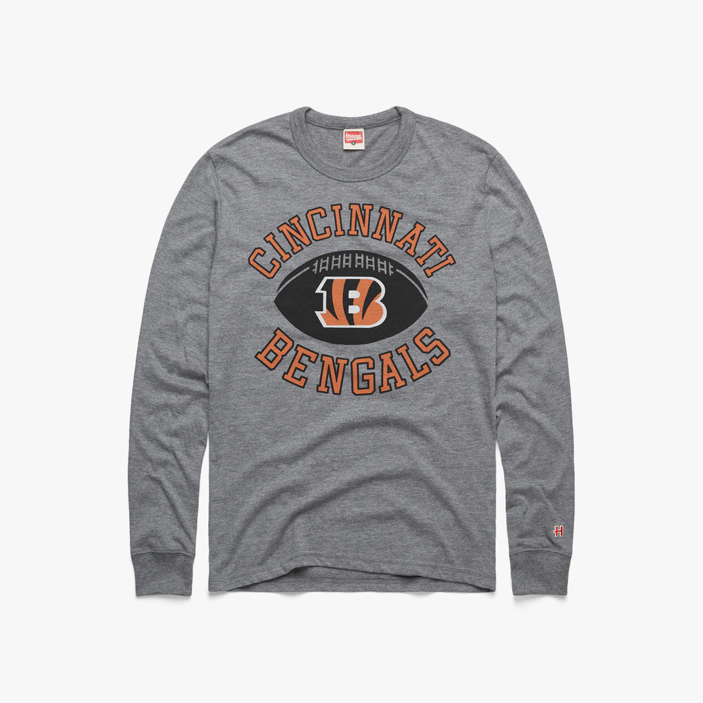 Denver Broncos Pigskin Long Sleeve Tee from Homage. | Officially Licensed Vintage NFL Apparel from Homage Pro Shop.