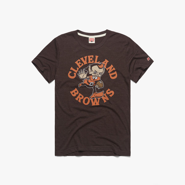 Cleveland Browns Brownie Stiff Arm T-Shirt from Homage. | Officially Licensed Vintage NFL Apparel from Homage Pro Shop.