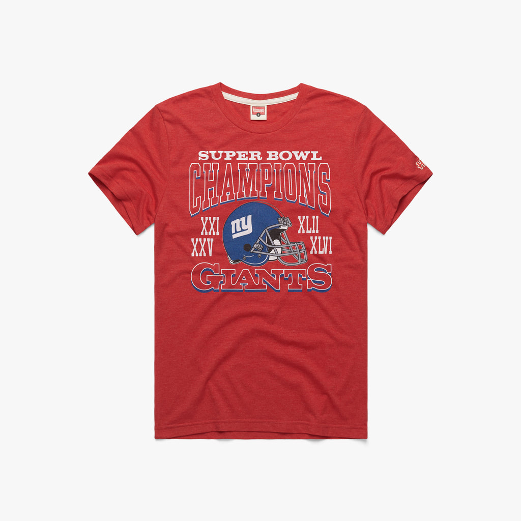 New York Giants 4 Time Super Bowl Champions T-Shirt from Homage. | Officially Licensed Vintage NFL Apparel from Homage Pro Shop.