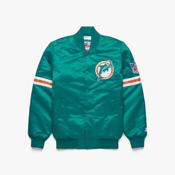 Homage x Starter Miami Dolphins Satin Jacket from Homage. Officially Licensed NFL Apparel. Shop Pro 80's Starter, Gameday, & Bomber Jackets.