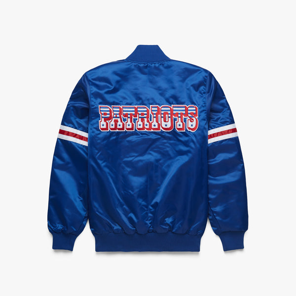 NEW ENGLAND PATRIOTS RETRO CLASSIC RIB SATIN JACKET (ROYAL BLUE/RED)