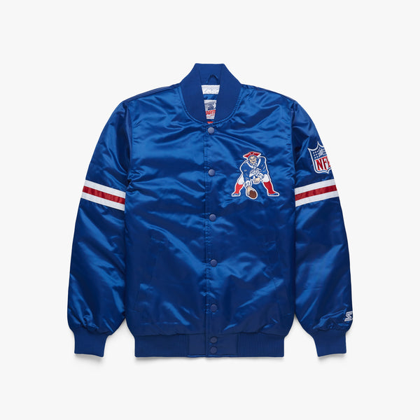 NEW ENGLAND PATRIOTS RETRO CLASSIC RIB SATIN JACKET (ROYAL BLUE/RED)