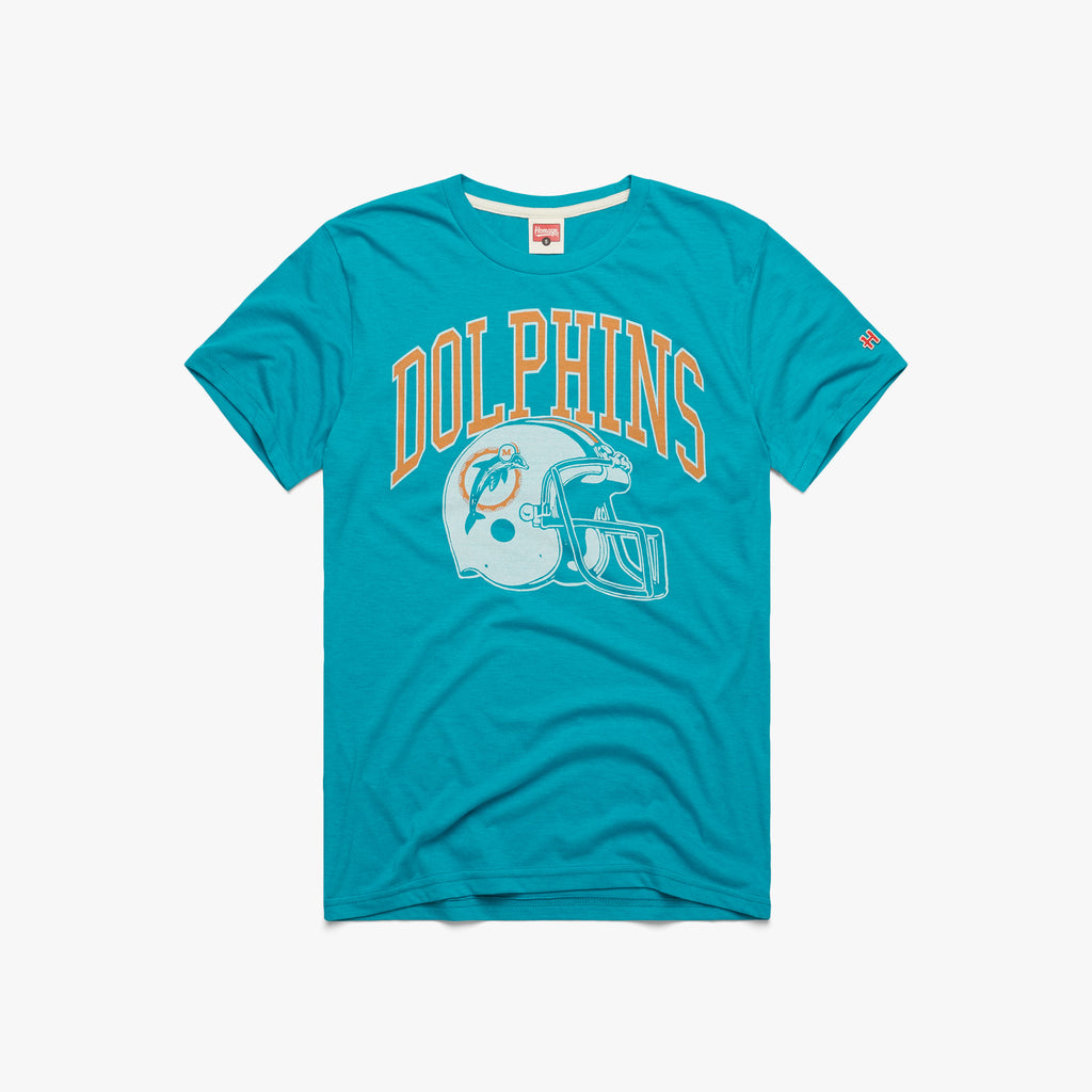 Miami Dolphins Helmet Retro T-Shirt from Homage. | Officially Licensed Vintage NFL Apparel from Homage Pro Shop.