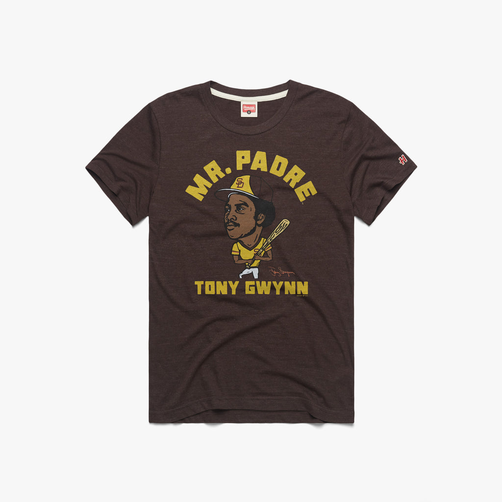 Padres Tony Gwynn Signature Jersey T-Shirt from Homage. | Gold | Vintage Apparel from Homage.