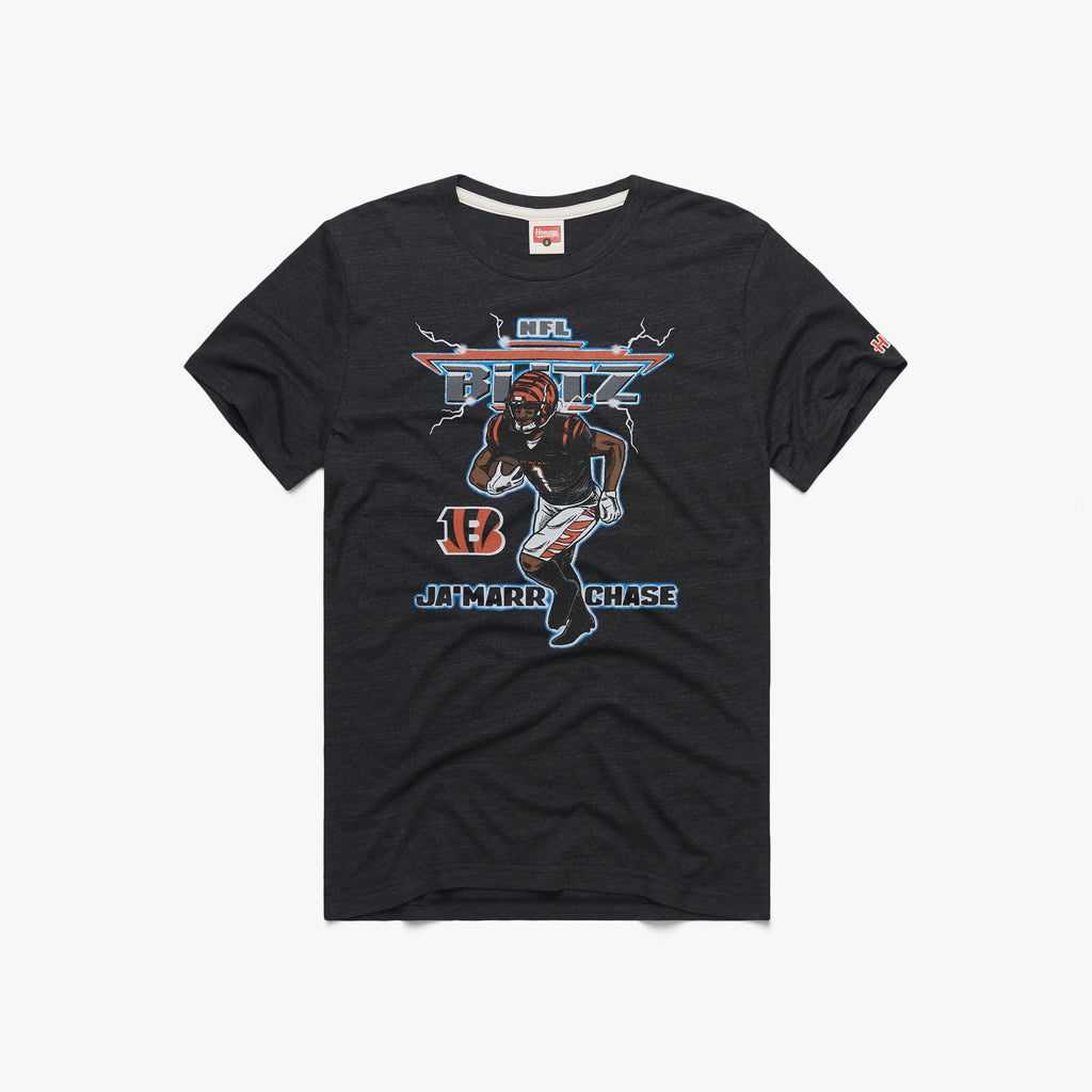 Cincinnati Bengals Ja'Marr Chase T-Shirt from Homage. | Officially Licensed Vintage NFL Apparel from Homage Pro Shop.