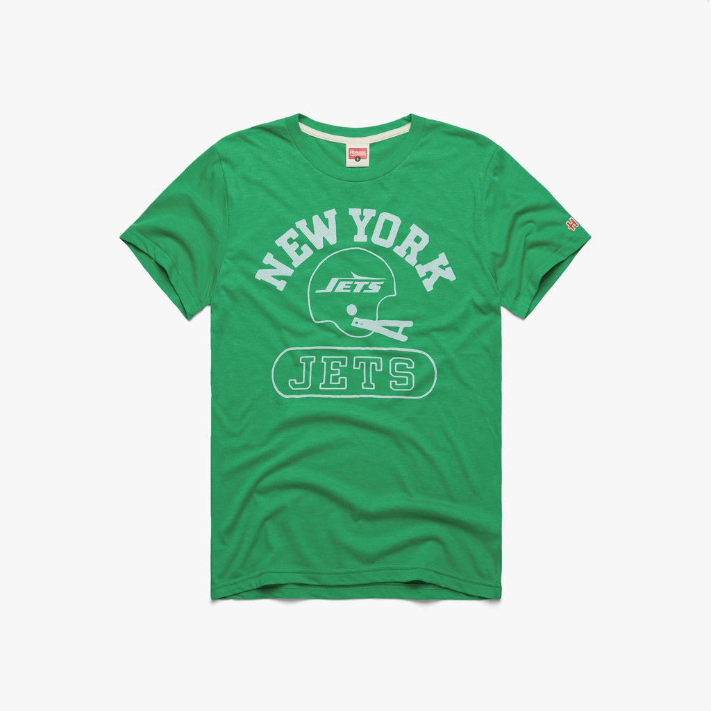 New York Jets Throwback Helmet T-Shirt from Homage. | Officially Licensed Vintage NFL Apparel from Homage Pro Shop.