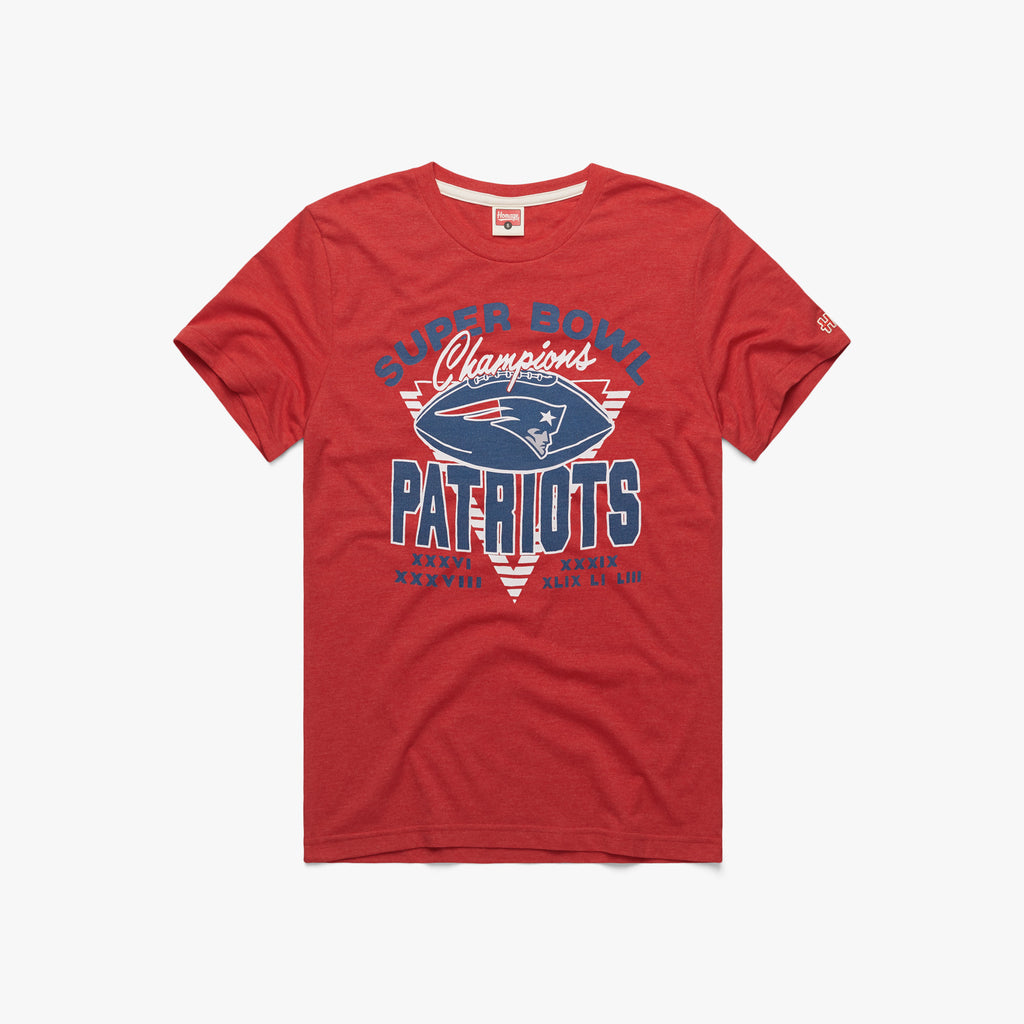 New England Patriots 6 Time Super Bowl Champions T-Shirt from Homage. | Officially Licensed Vintage NFL Apparel from Homage Pro Shop.