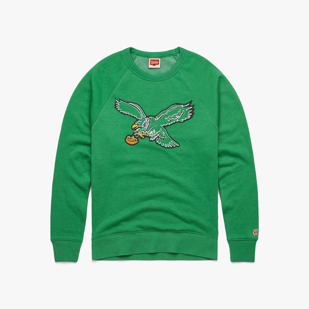 Philadelphia Eagles Helmet Retro Crewneck | Kelly Green Eagles Apparel from Homage. | Officially Licensed NFL Apparel from Homage Pro Shop.