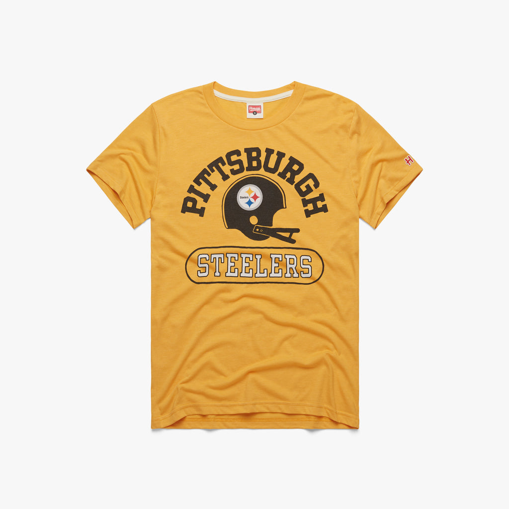 Pittsburgh Steelers Throwback Helmet T-Shirt from Homage. | Officially Licensed Vintage NFL Apparel from Homage Pro Shop.