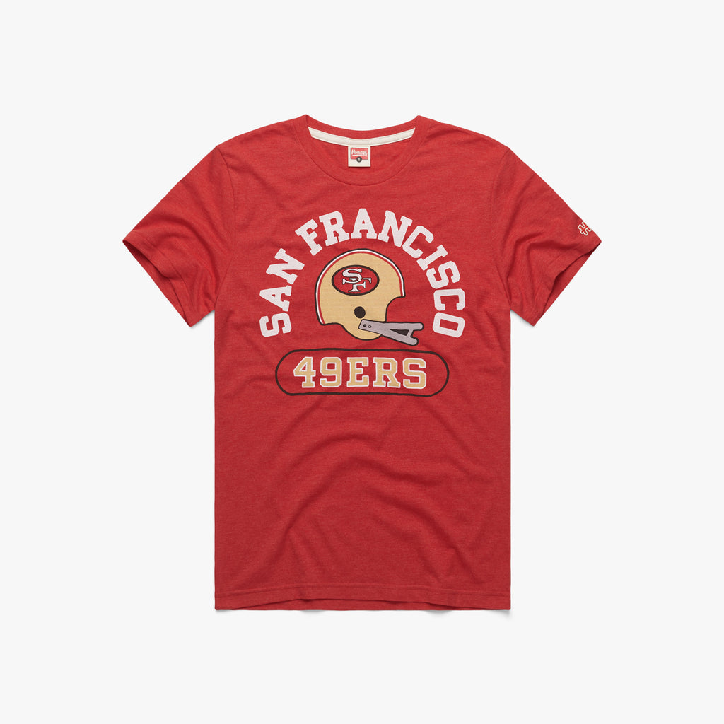 San Francisco 49ers Helmet Retro T-Shirt from Homage. | Officially Licensed Vintage NFL Apparel from Homage Pro Shop.