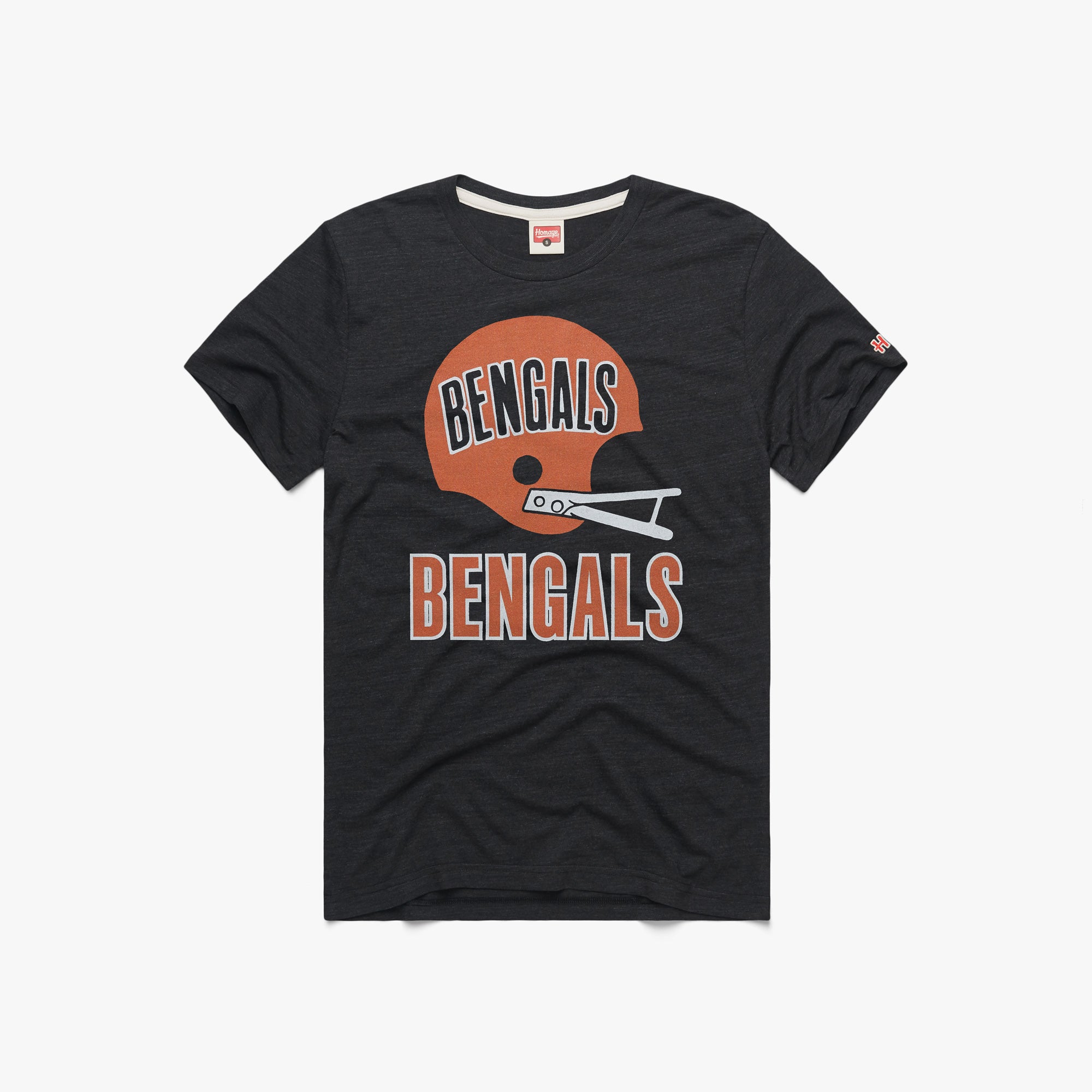 Cincinnati Bengals Big Helmet T-Shirt from Homage. | Officially Licensed Vintage NFL Apparel from Homage Pro Shop.