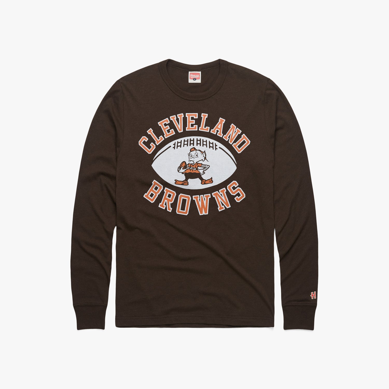 Cleveland Browns Pigskin Long Sleeve Tee from Homage. | Officially Licensed Vintage NFL Apparel from Homage Pro Shop.