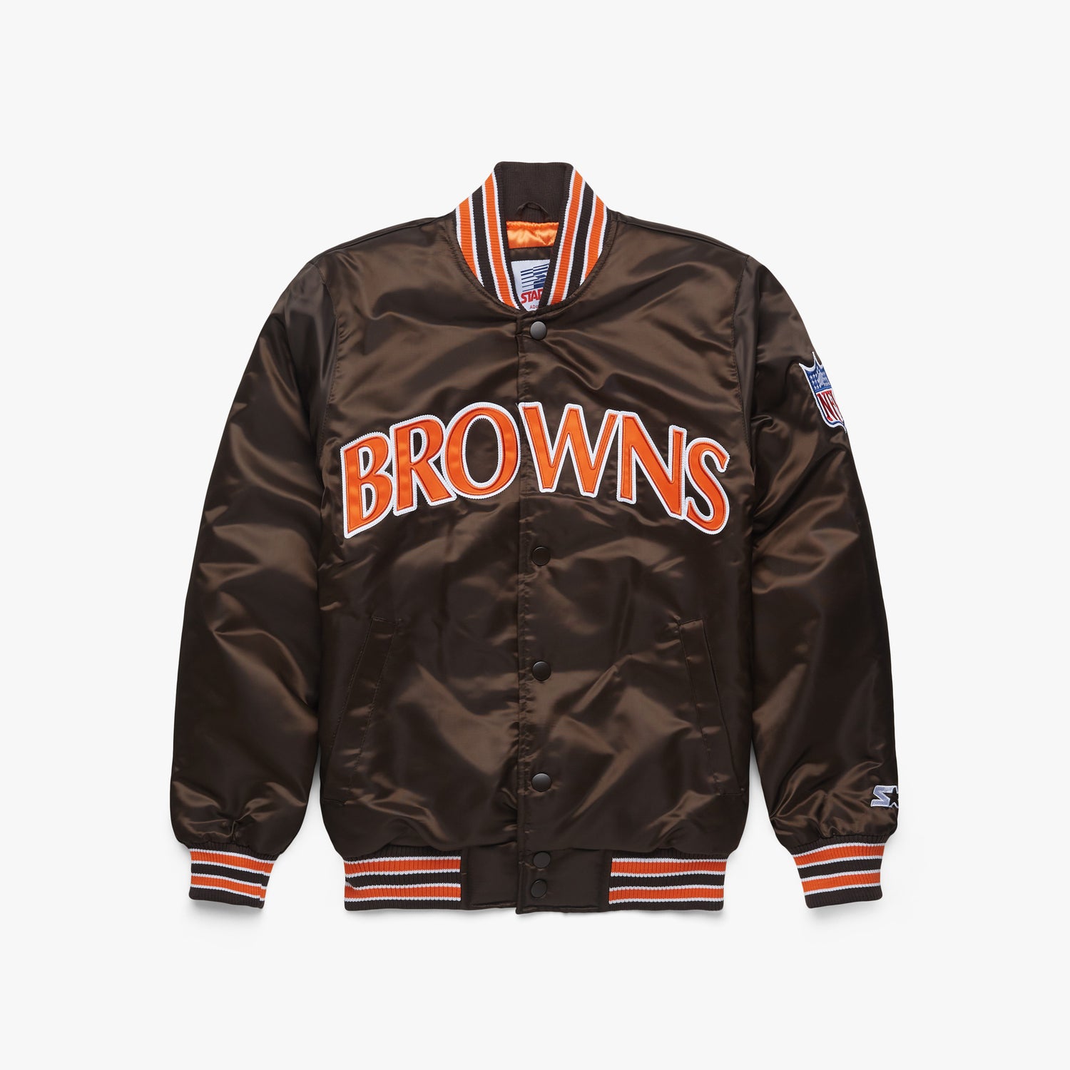Homage x Starter Cleveland Browns Satin Jacket from Homage. Officially Licensed NFL Apparel. Shop Pro 80's Starter, Gameday, & Bomber Jackets.