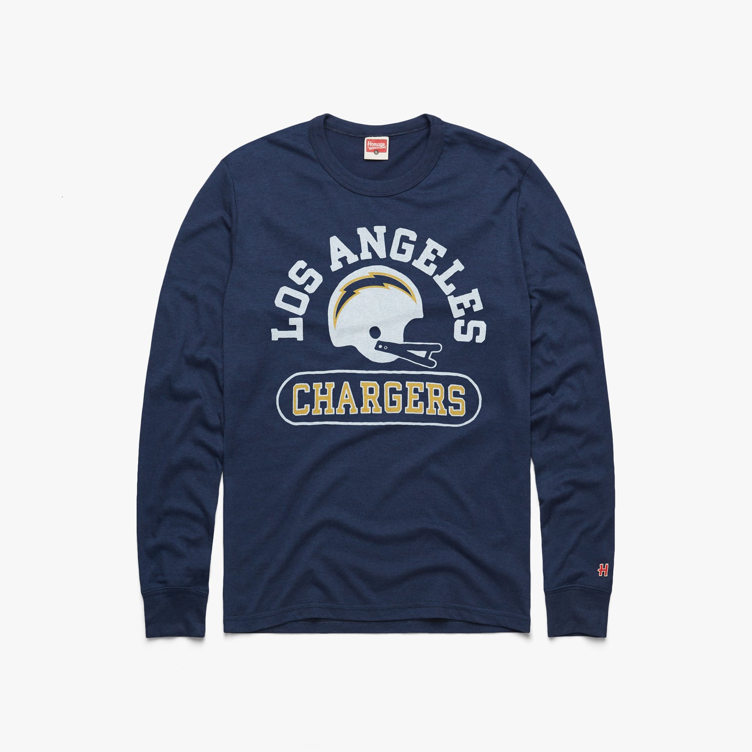 Los Angeles Chargers Helmet Retro T-Shirt from Homage. | Officially Licensed Vintage NFL Apparel from Homage Pro Shop.