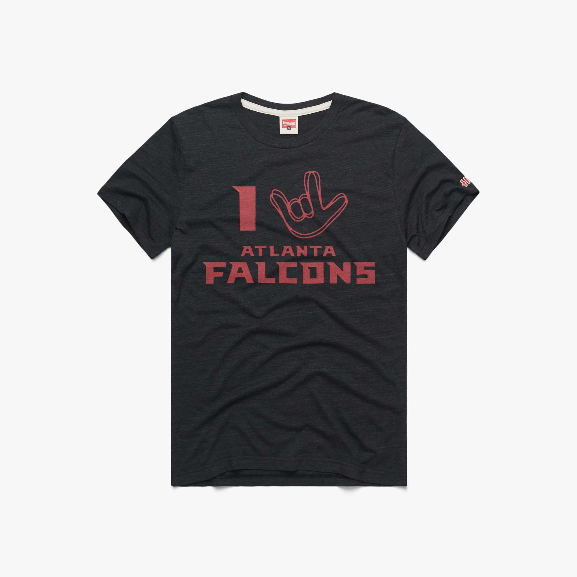 Love Sign x Atlanta Falcons T-Shirt from Homage. | Officially Licensed Vintage NFL Apparel from Homage Pro Shop.