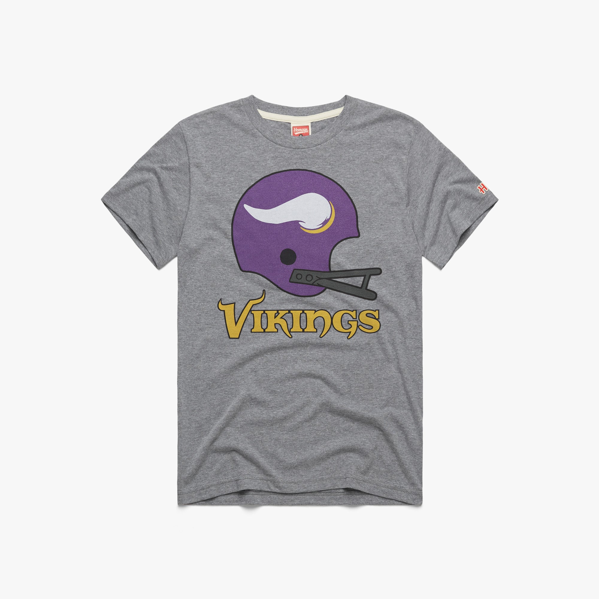 Minnesota Vikings Helmet T-Shirt from Homage. | Officially Licensed Vintage NFL Apparel from Homage Pro Shop.