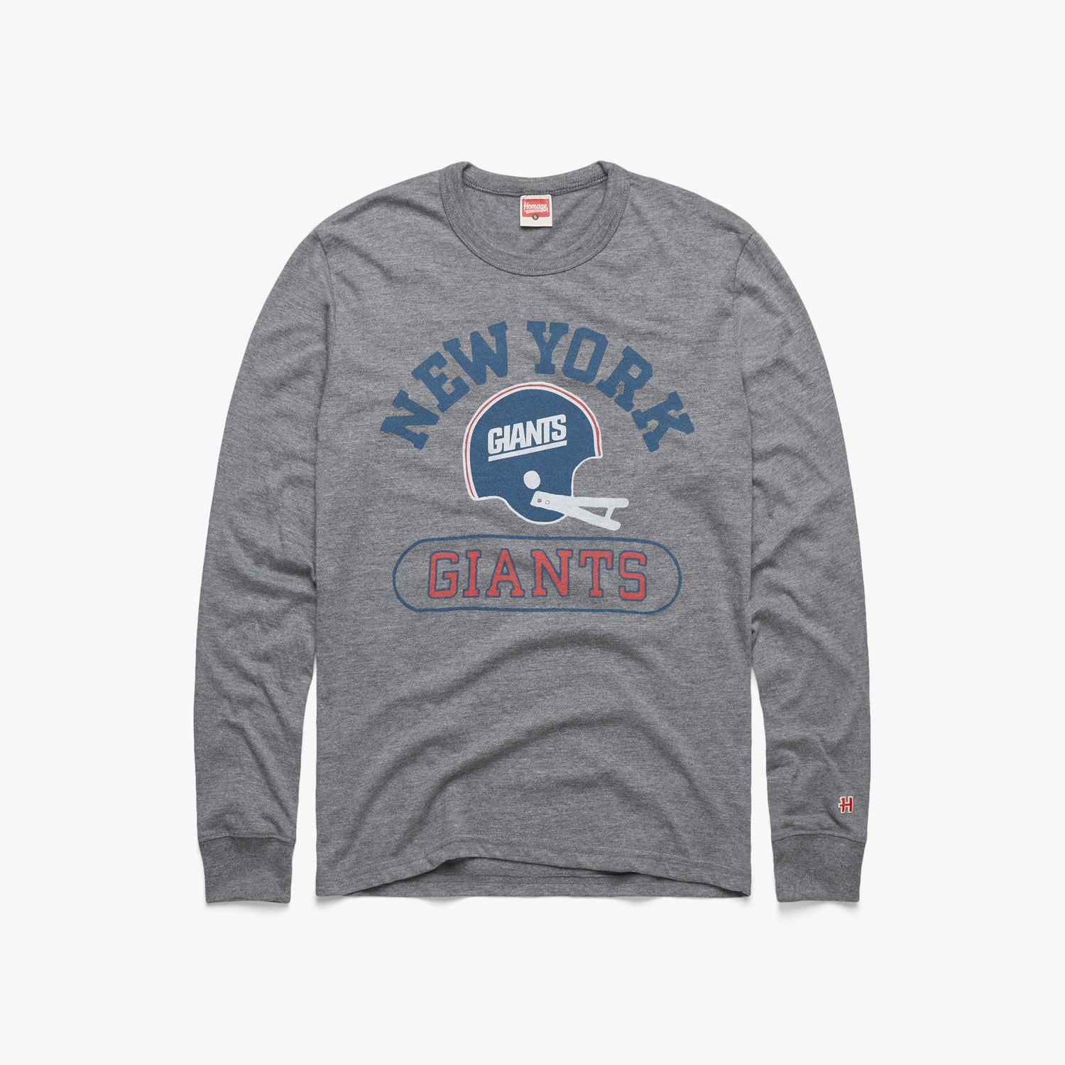 New York Giants Big Helmet T-Shirt from Homage. | Officially Licensed Vintage NFL Apparel from Homage Pro Shop.