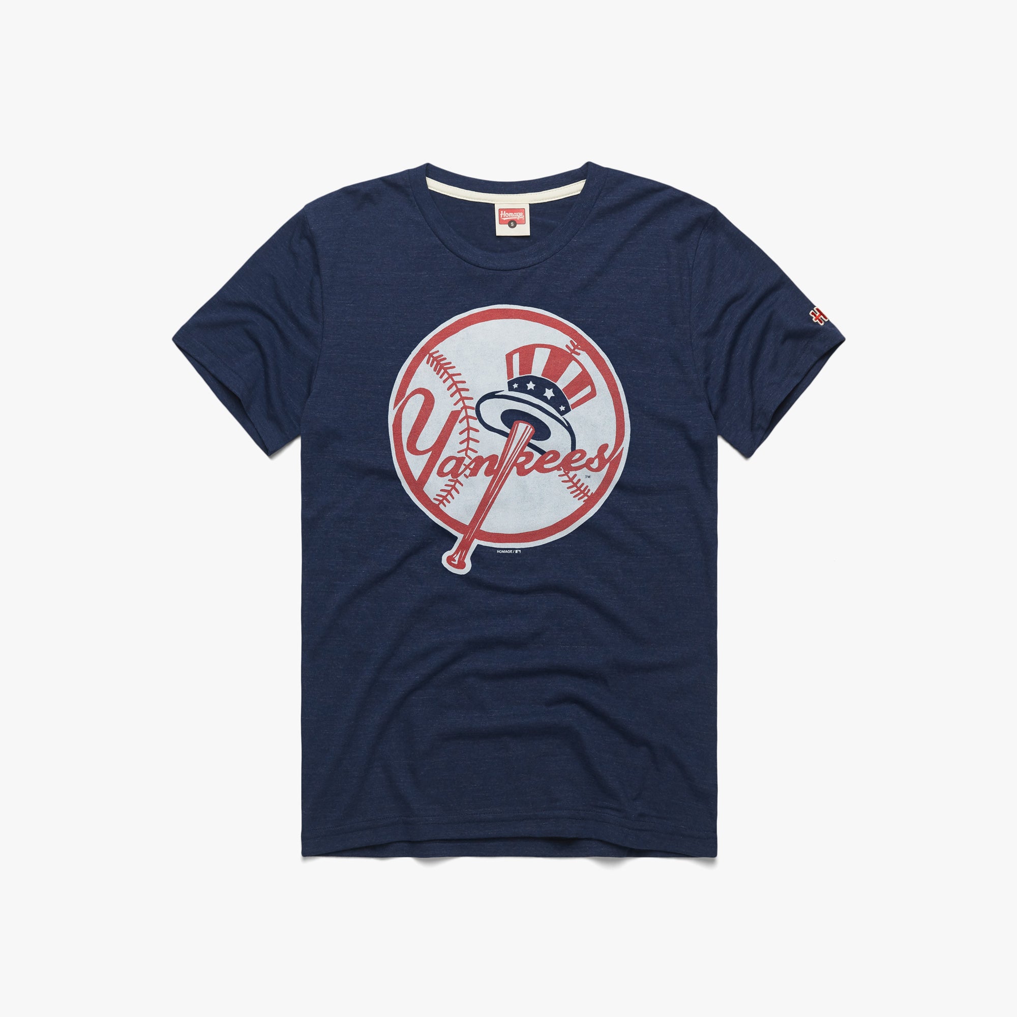 New York Yankees Homage Hand-Drawn Logo Tri-Blend T-Shirt - Navy