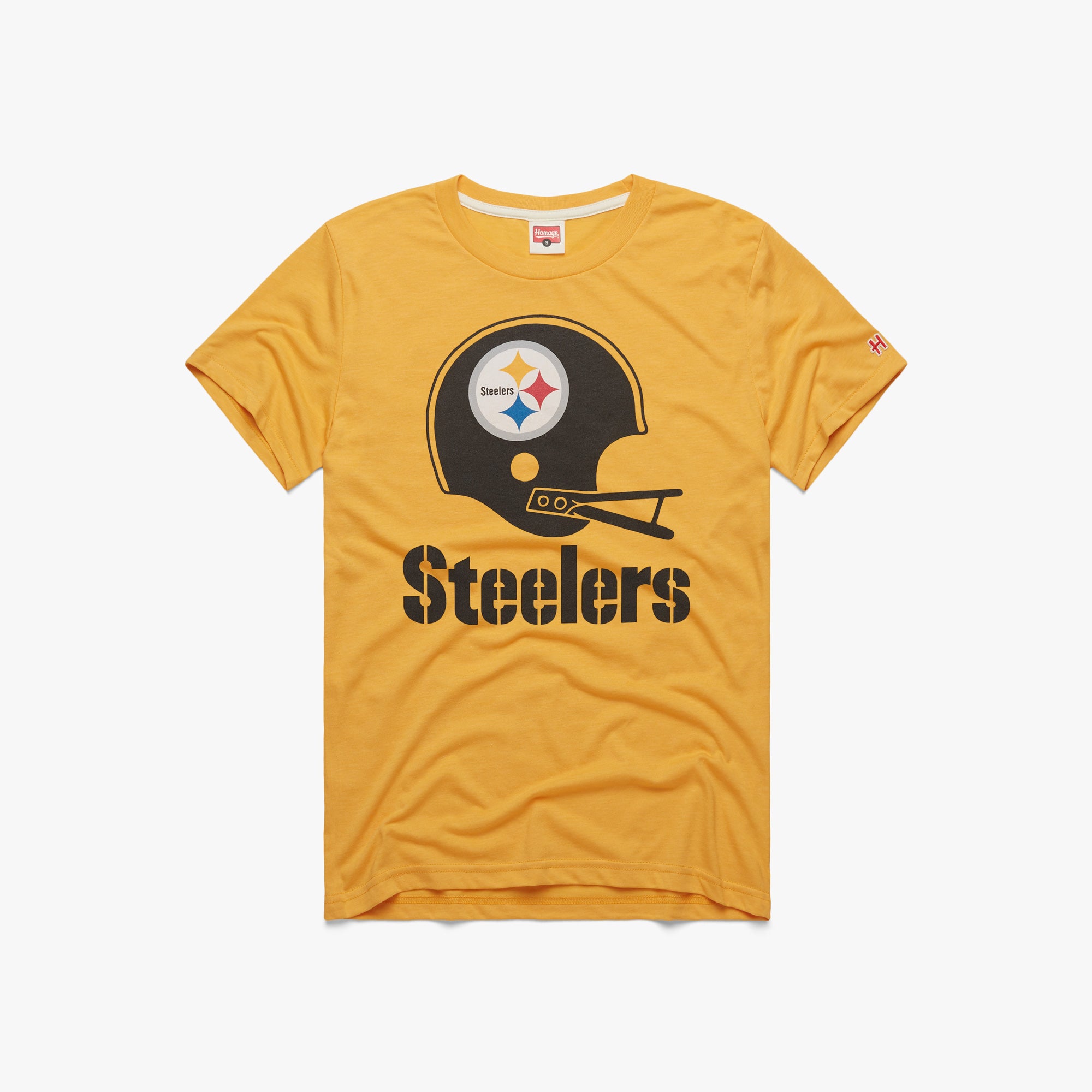 Pittsburgh Steelers Big Helmet T-Shirt from Homage. | Officially Licensed Vintage NFL Apparel from Homage Pro Shop.