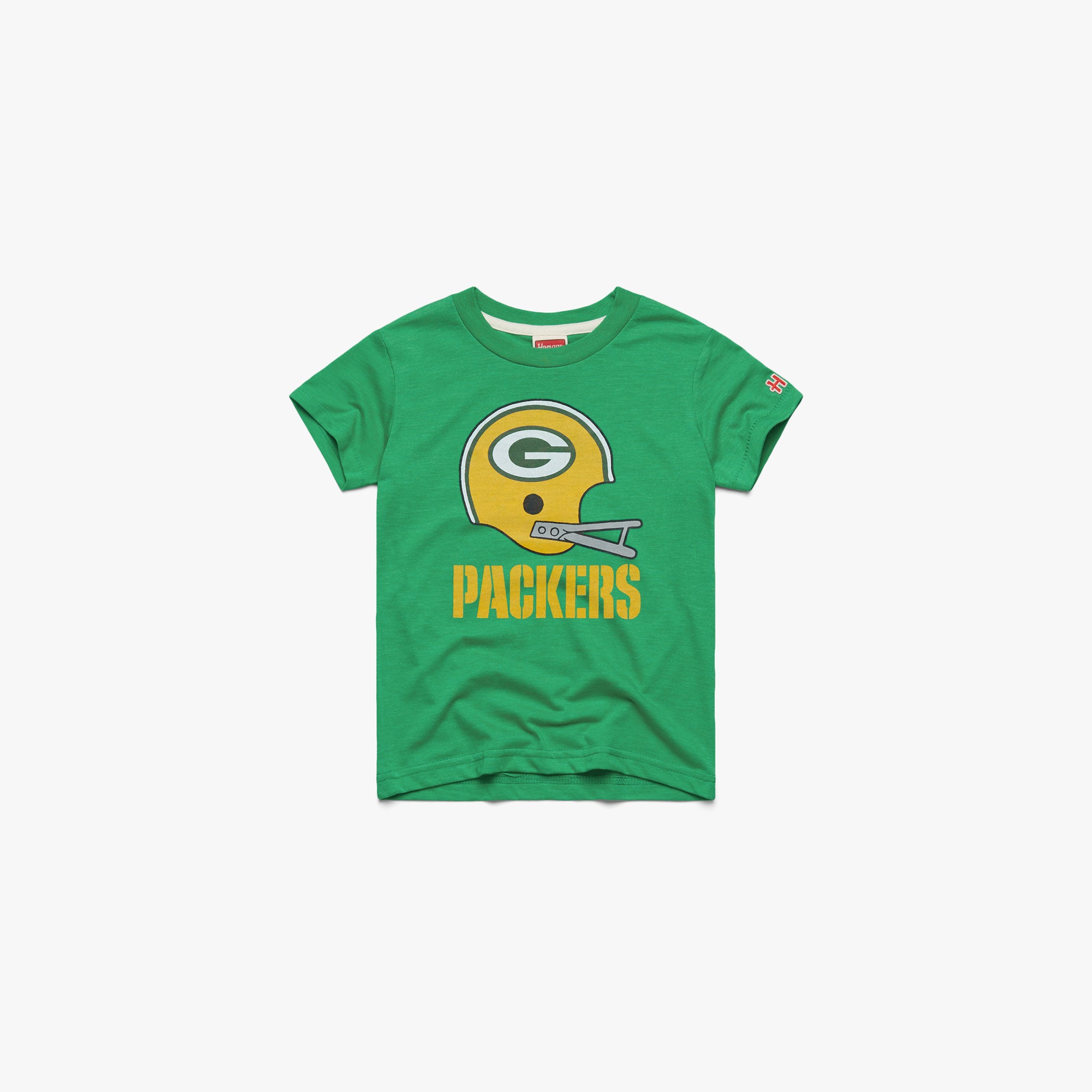 Youth Green Bay Packers Big Helmet Youth T-Shirt from Homage. | Officially Licensed Vintage NFL Apparel from Homage Pro Shop.