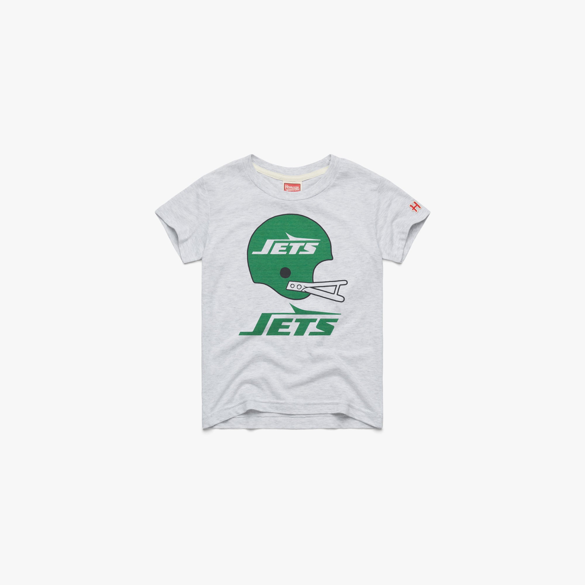 New York Jets Helmet Retro T-Shirt from Homage. | Officially Licensed Vintage NFL Apparel from Homage Pro Shop.