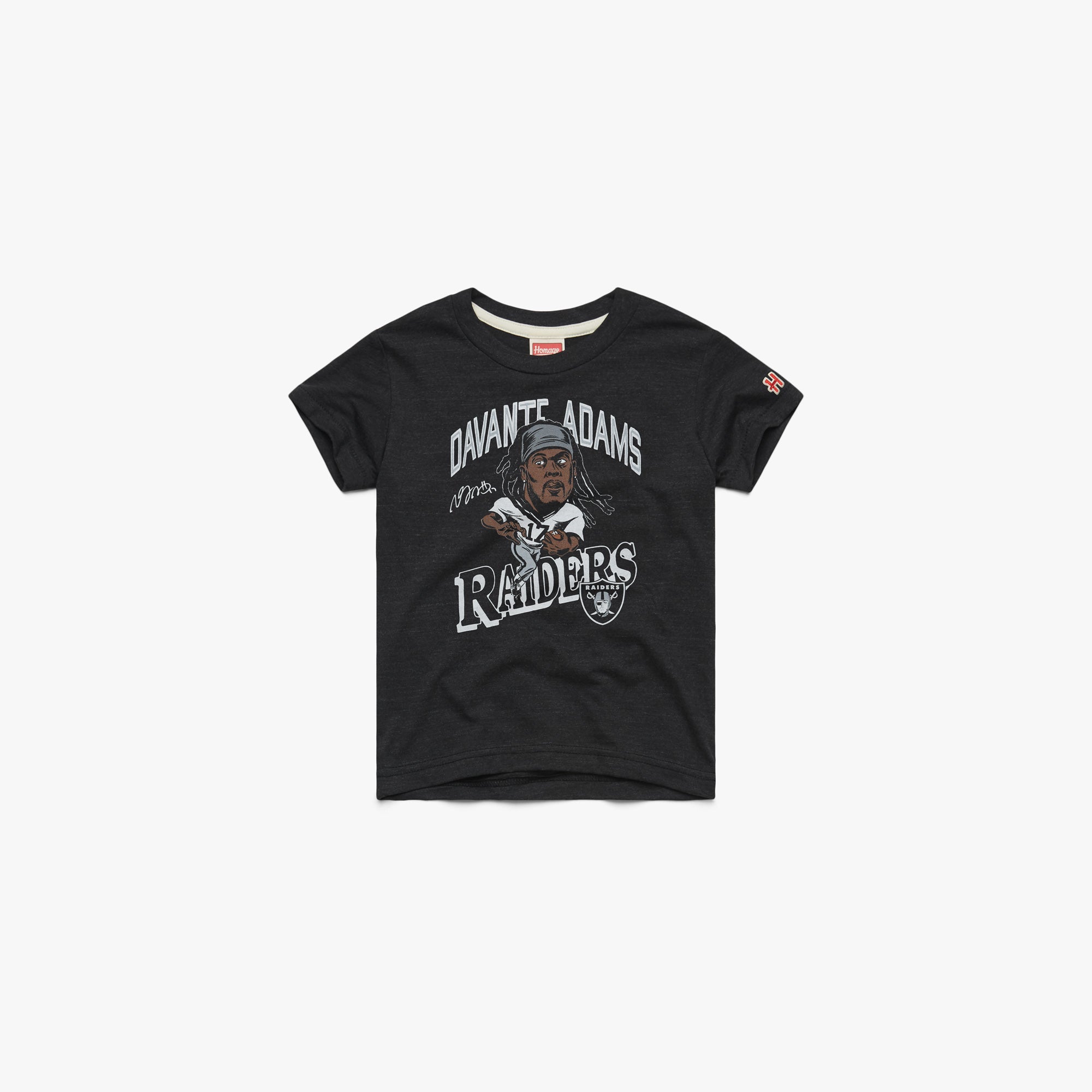 Youth Las Vegas Raiders Davante Adams Signature Youth T-Shirt from Homage. | Officially Licensed Vintage NFL Apparel from Homage Pro Shop.