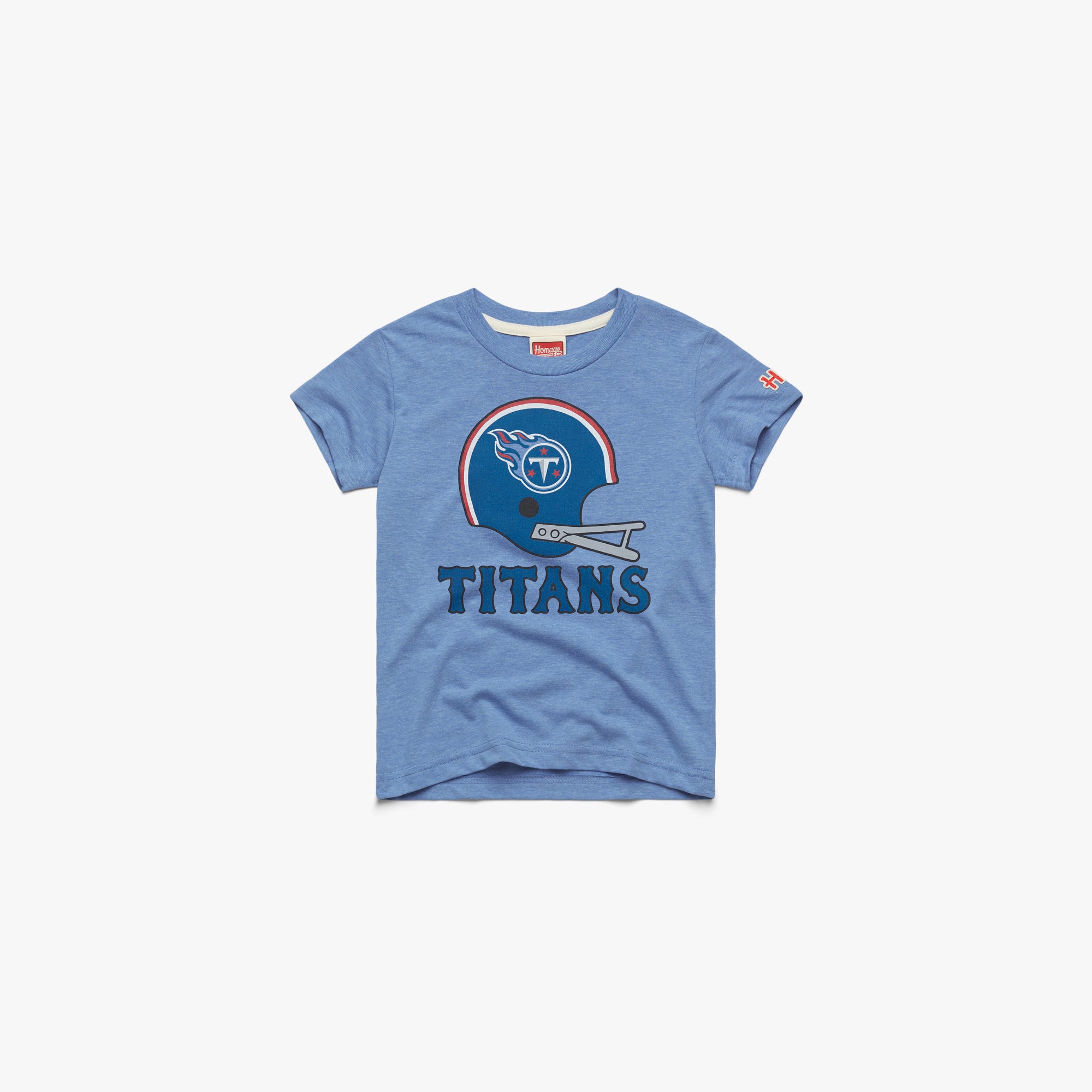 Youth Tennessee Tennesee Titans Big Helmet Youth T-Shirt from Homage. | Officially Licensed Vintage NFL Apparel from Homage Pro Shop.