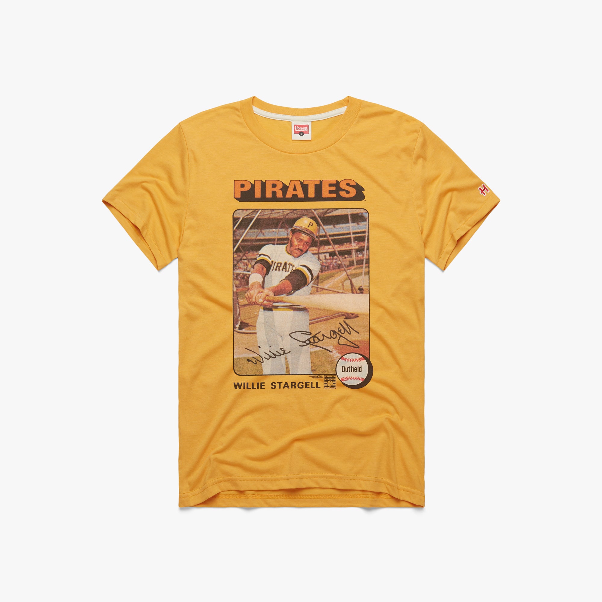 1975 Topps Baseball Willie Stargell Pirates T-Shirt from Homage. | Gold | Vintage Apparel from Homage.