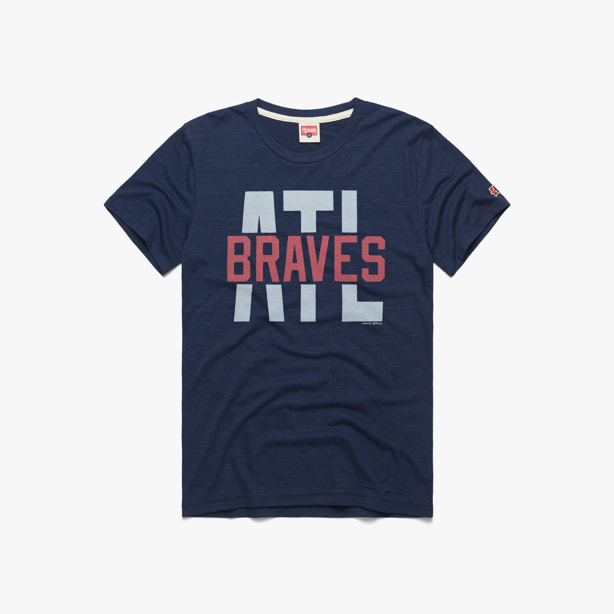 Atlanta Braves T-Shirt from Homage. | Navy | Vintage Apparel from Homage.