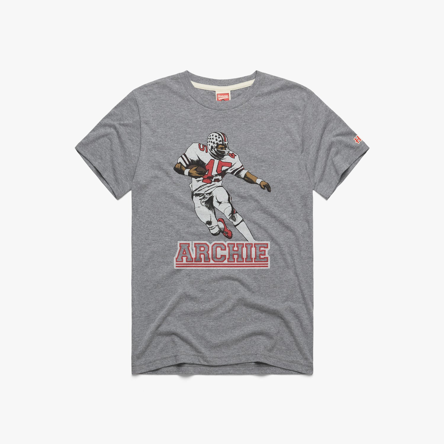 Archie Griffin T-Shirt from Homage. | Officially Licensed Ohio State Gear | Grey | Ohio State Vintage Apparel from Homage.