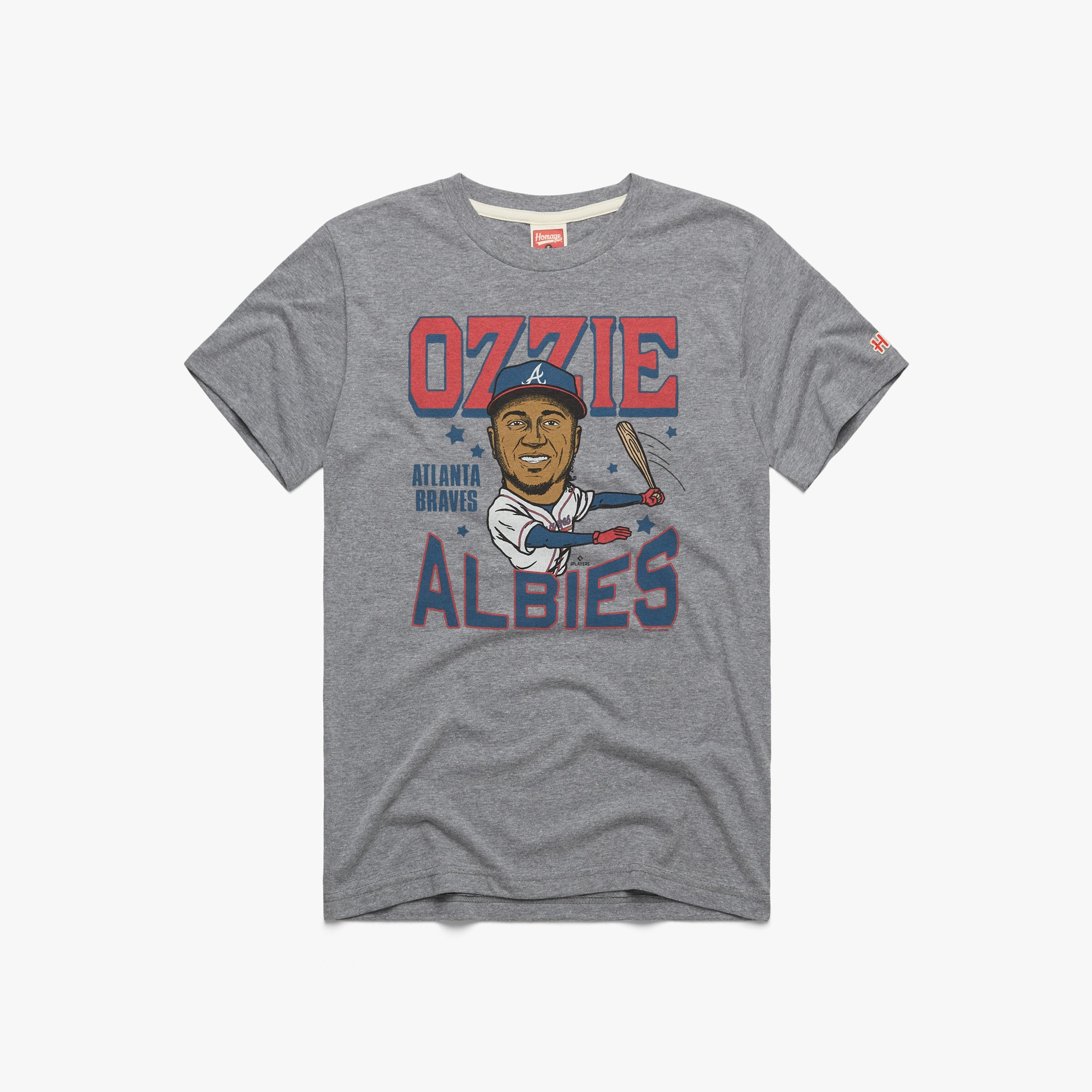 Atlanta Braves Ozzie Albies Swing T-Shirt from Homage. | Grey | Vintage Apparel from Homage.
