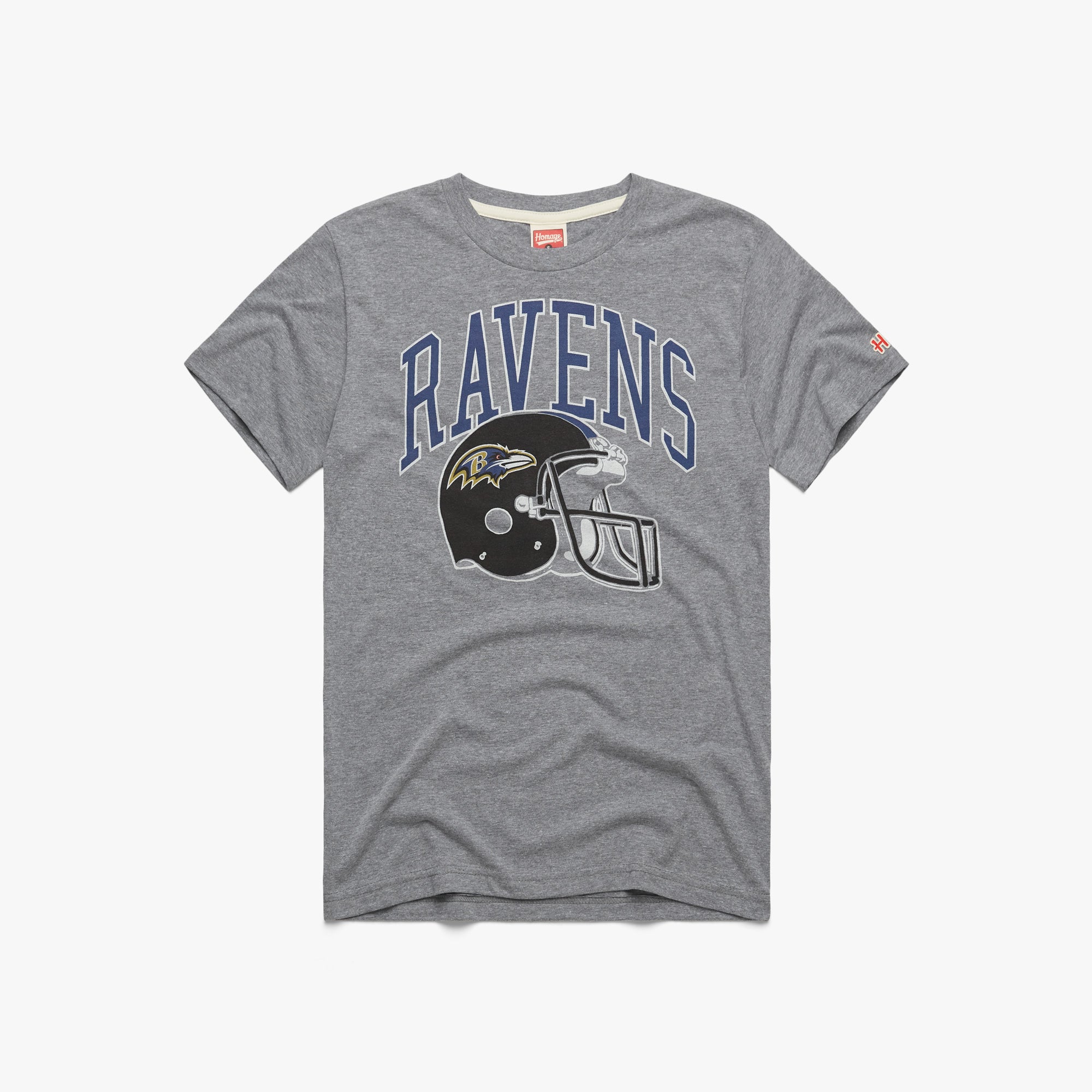 Baltimore Ravens Throwback Helmet Long Sleeve Tee from Homage. | Officially Licensed Vintage NFL Apparel from Homage Pro Shop.