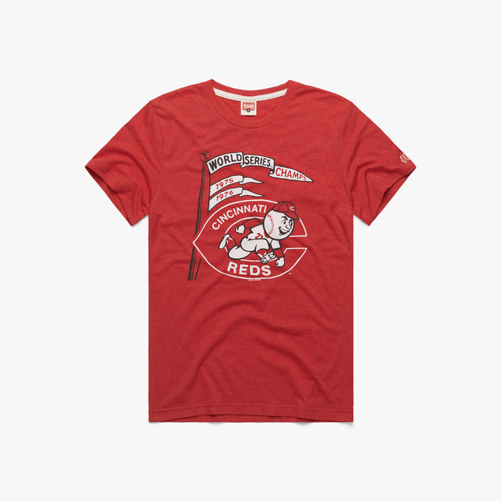 Men's Mitchell & Ness 1975 Cincinnati Reds World Champions Charcoal Grey  T-Shirt