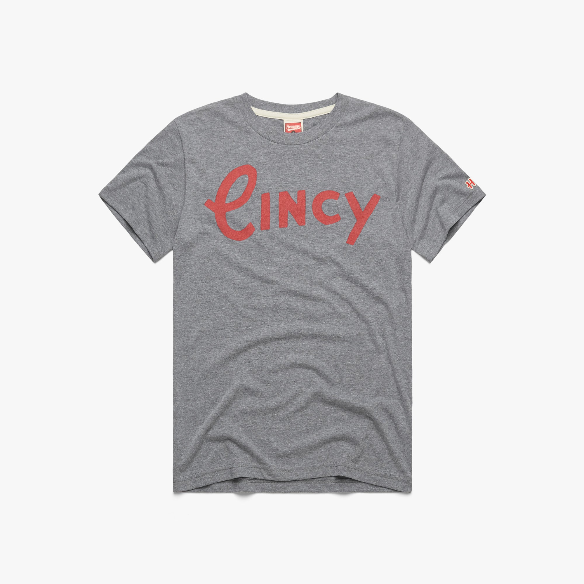 Cincinnati Reds Helmet T-Shirt from Homage. | Grey | Vintage Apparel from Homage.