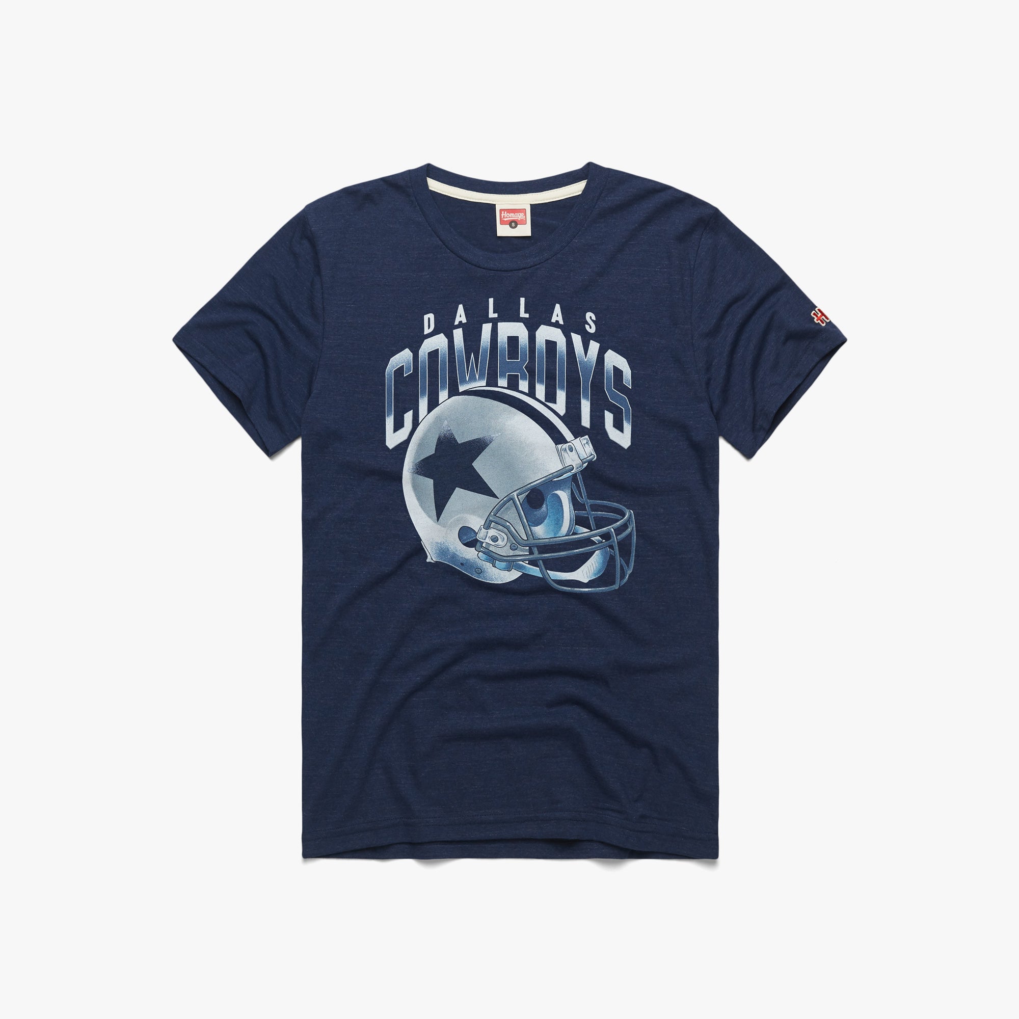 Dallas Cowboys Gradient Helmet T-Shirt from Homage. | Officially Licensed Vintage NFL Apparel from Homage Pro Shop.