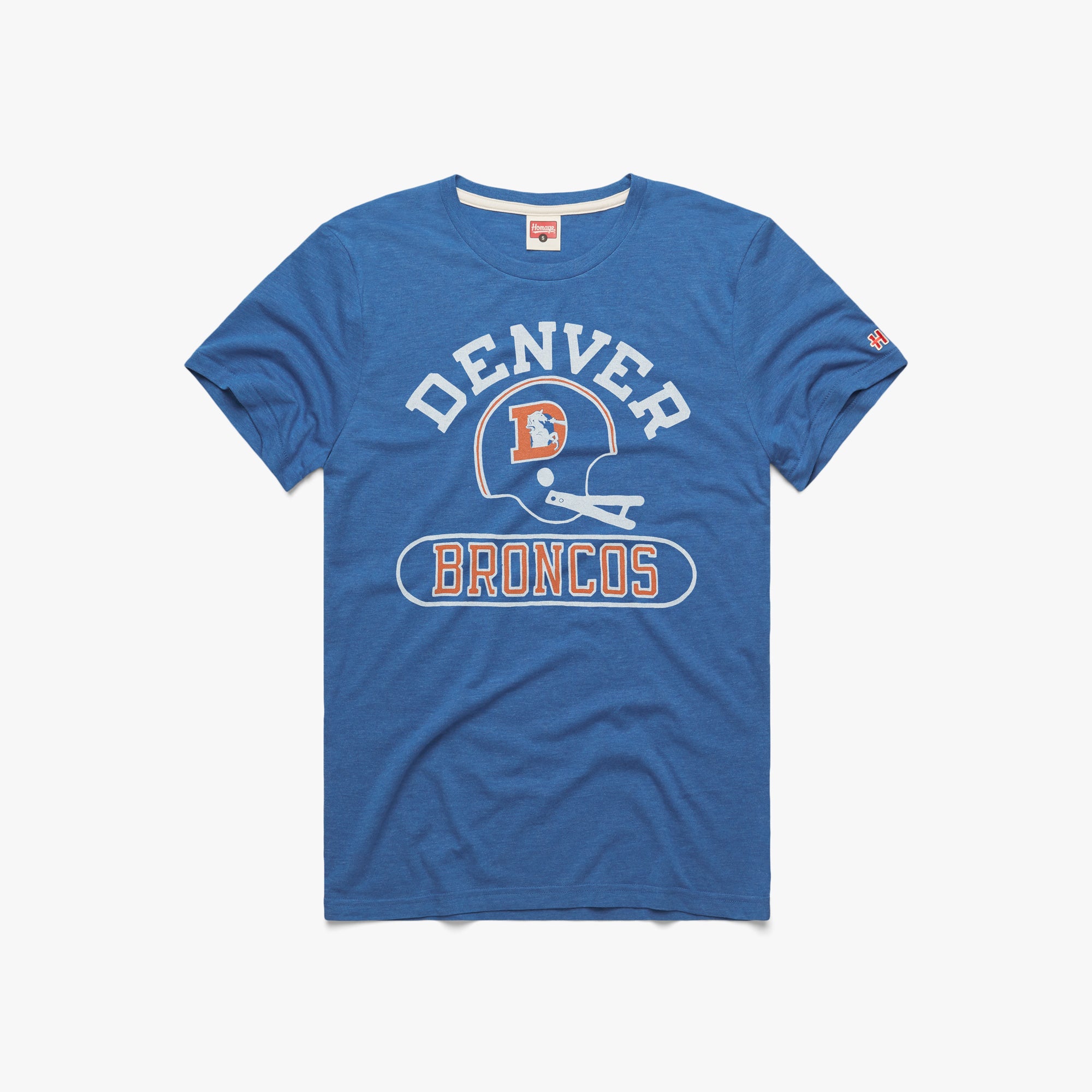 Denver Broncos Throwback Helmet Long Sleeve Tee from Homage. | Officially Licensed Vintage NFL Apparel from Homage Pro Shop.