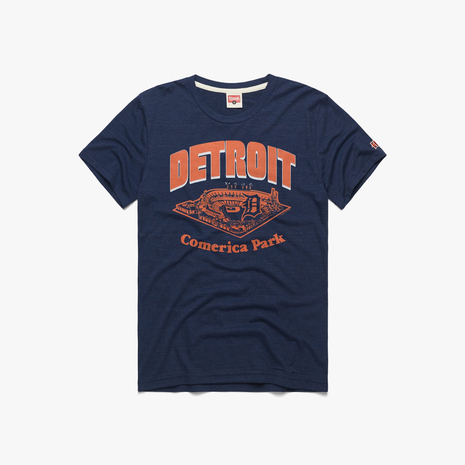 Detroit Tigers Comerica Park T-Shirt from Homage. | Navy | Vintage Apparel from Homage.