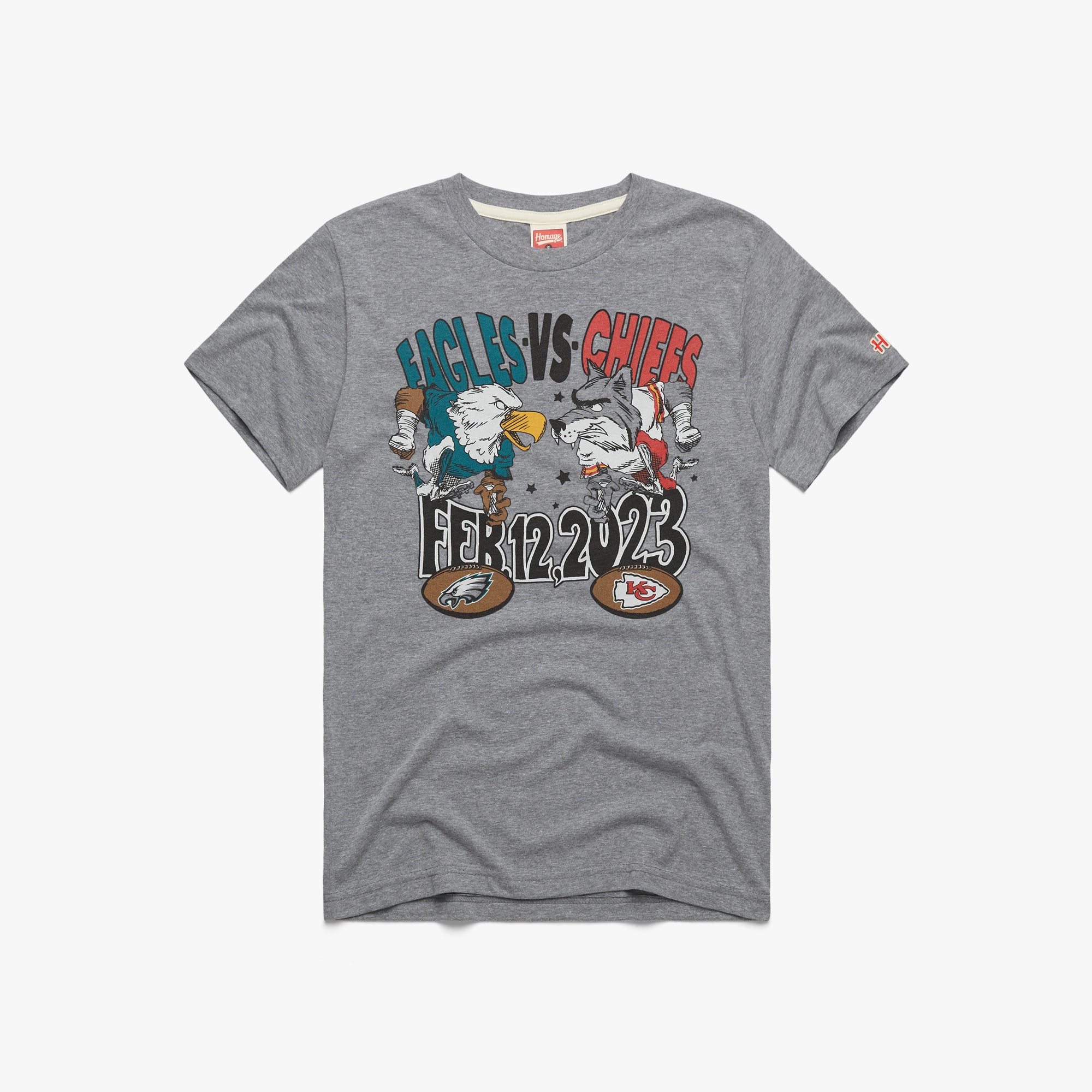 Philadelphia Eagles Vs Kansas City Chiefs Feb 12 2023 T-Shirt | Kelly Green Philadelphia Eagles Apparel from Homage. | Officially Licensed NFL Apparel