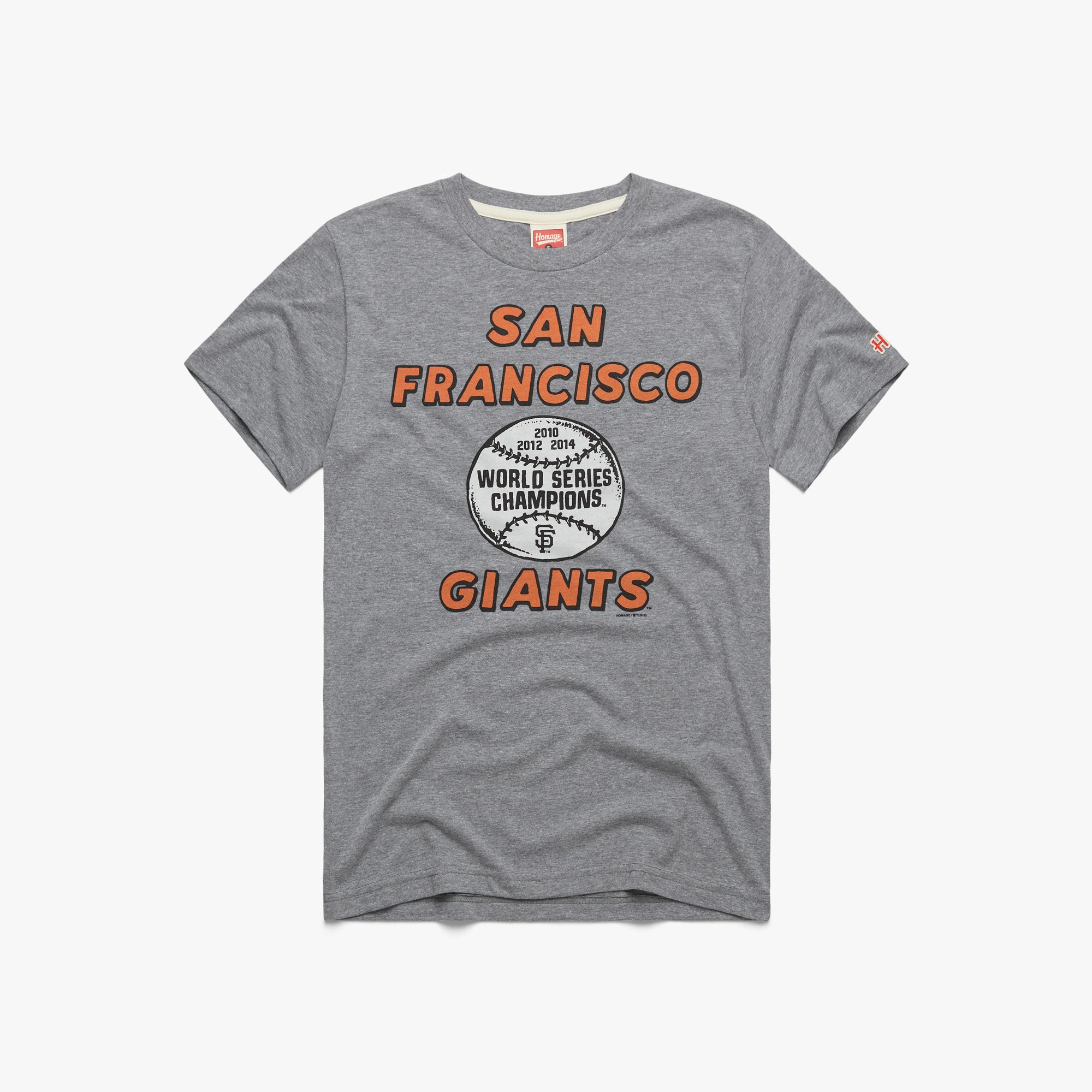 San Francisco Giants 3-Time World Series Champs T-Shirt from Homage. | Ash | Vintage Apparel from Homage.