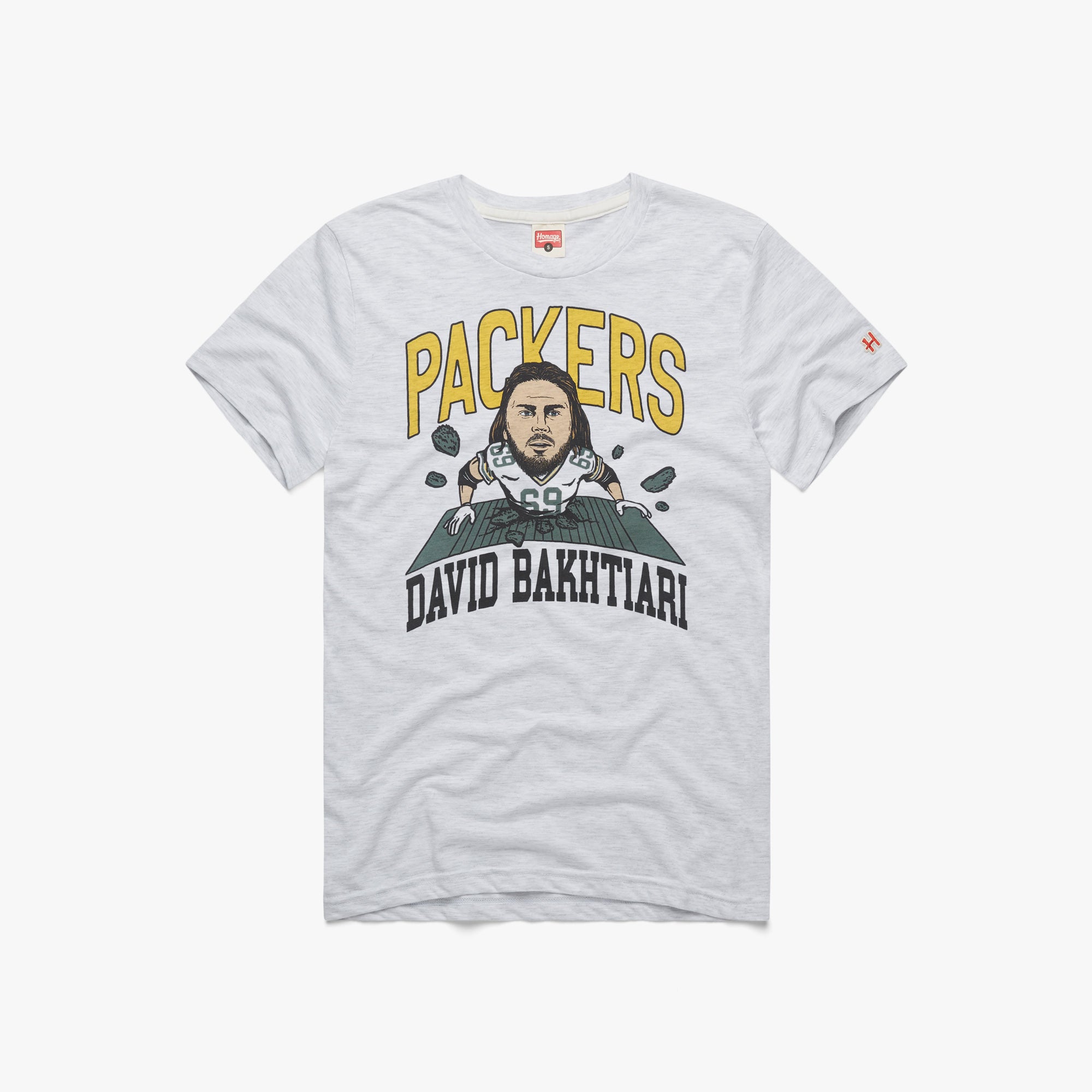 Green Bay Packers David Bakhtiari T-Shirt from Homage. | Officially Licensed Vintage NFL Apparel from Homage Pro Shop.