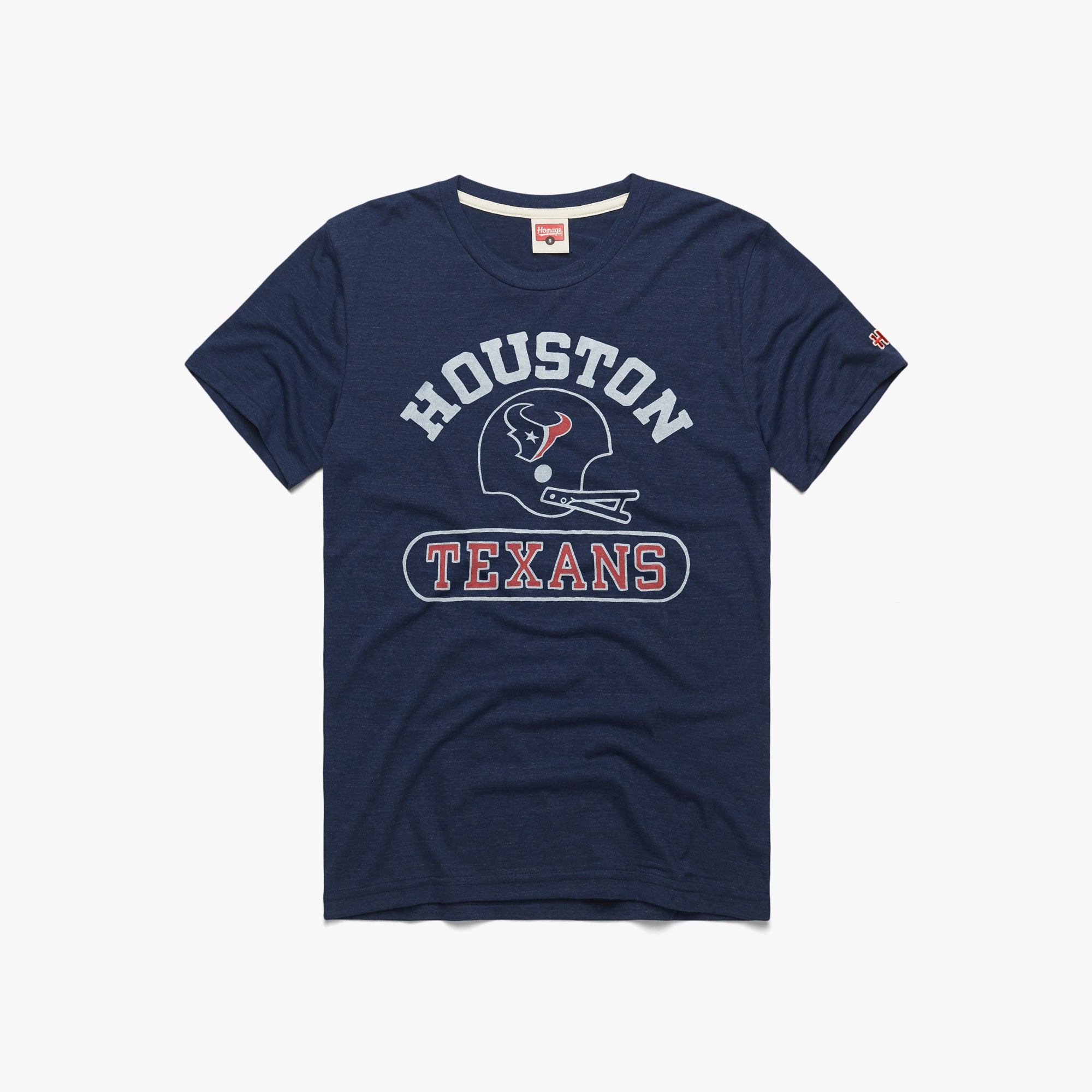 Houston Texans Throwback Helmet T-Shirt from Homage. | Officially Licensed Vintage NFL Apparel from Homage Pro Shop.